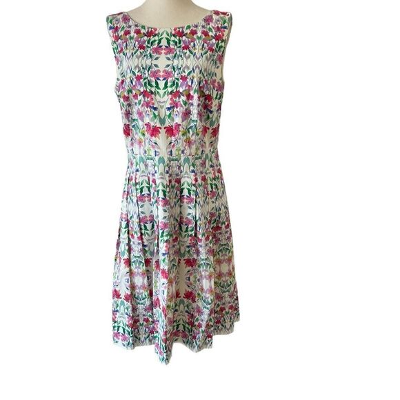 Talbots Floral Print Pink Purple Green Sleeveless Midi Dress 6 - Picture 1 of 8